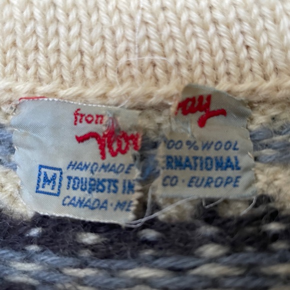 Vintage Nordic Patterned Cardigan in Cream and Blue - Picture 3 of 3